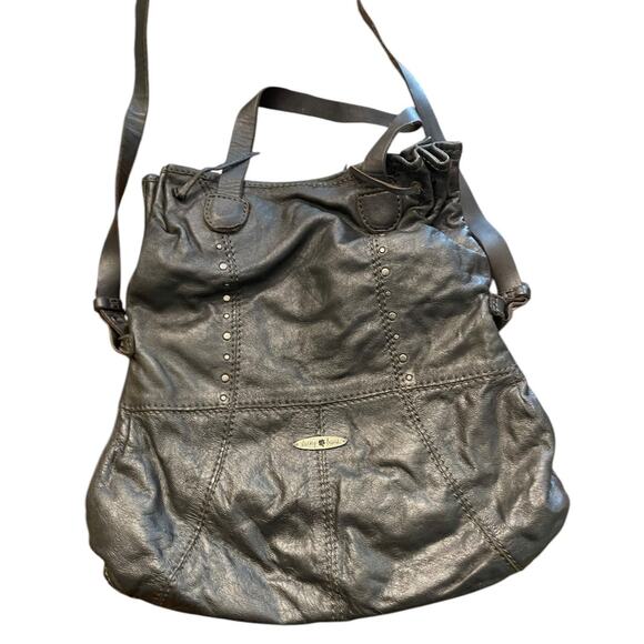 Lucky Brand Lambskin Foldover Crossbody Handbag Charcoal Gray - Picture 5 of 11